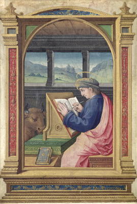St. Luke Writing, from a Book of Hours (vellum) a Jean Bourdichon
