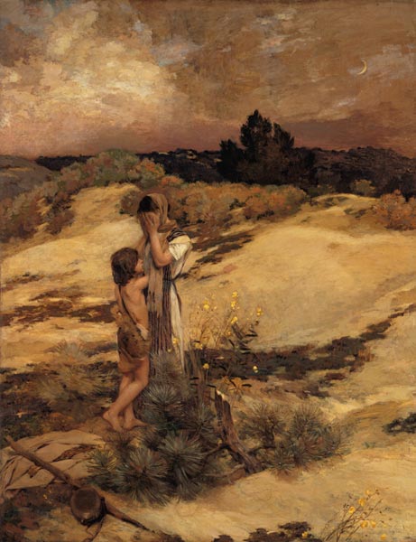 Hagar and Ismael in the desert a Jean-Charles Cazin