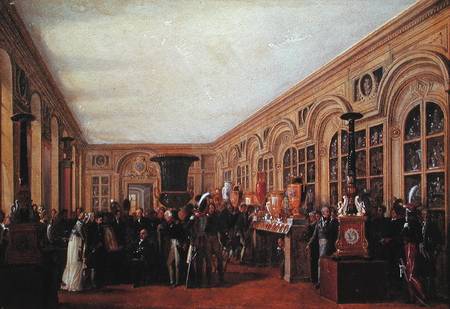 Alexandre Brongniart (1770-1847) Presenting the Artists of the Sevres Workshop to Louis XVIII (1755- a Jean-Charles Develly