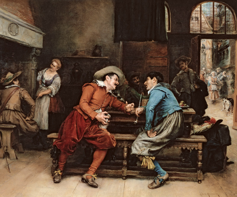Two Men Talking in a Tavern a Jean Charles Meissonier