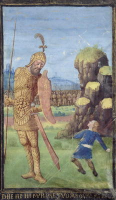 David and Goliath, from a Book of Hours, c.1470 (vellum) a Jean Colombe