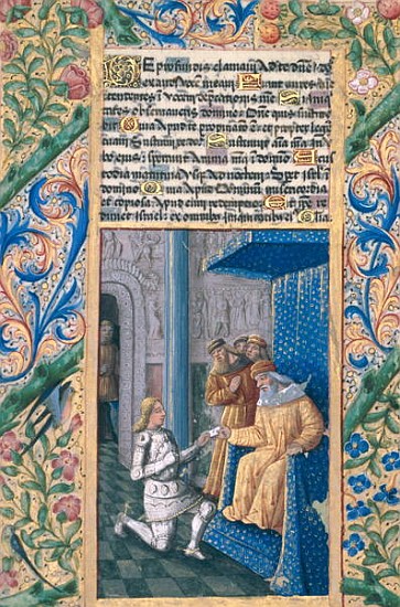Ms Lat. Q.v.I.126 f.58v David sending Uriah to his death, from the ''Book of Hours of Louis d''Orlea a Jean Colombe