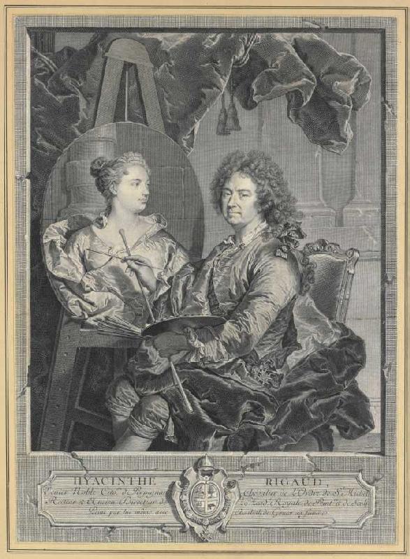 Hyacinthe Rigaud malt ein Portrait seiner Frau a Jean Daullé