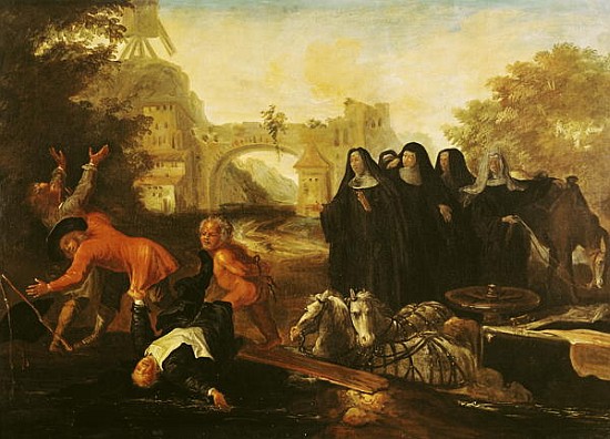 The Abbess of Etival Returning to Le Mans with Four Nuns, from ''Roman Comique'' Paul Scarron (1610- a Jean de Coulom