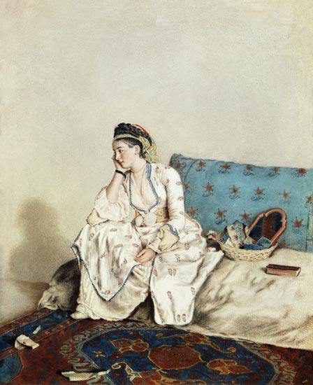 Lady with oriental dress on a Divan a Jean-Étienne Liotard