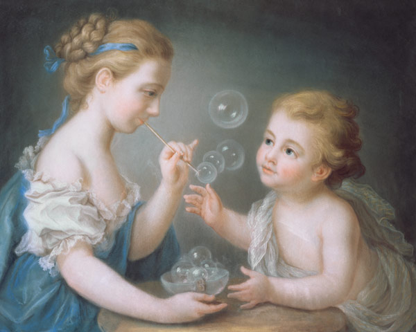 Children blowing bubbles (pastel) a Jean-Étienne Liotard