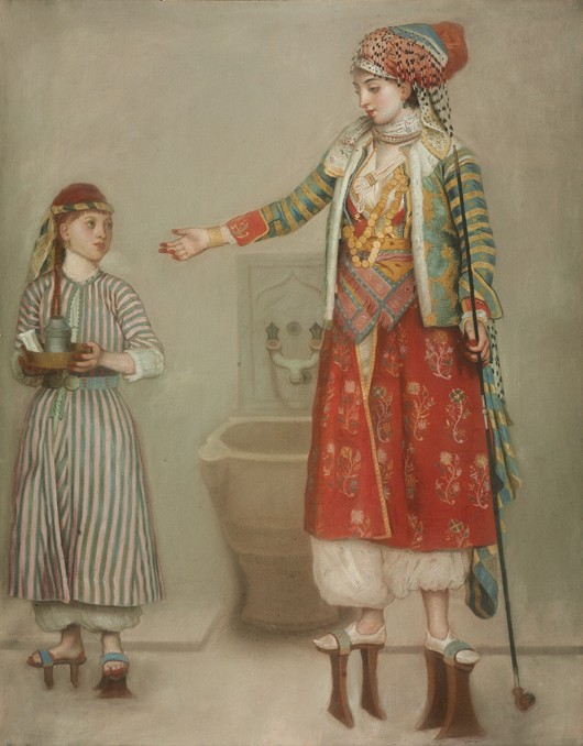 A lady in Turkish costume with her servant at the hammam a Jean-Étienne Liotard