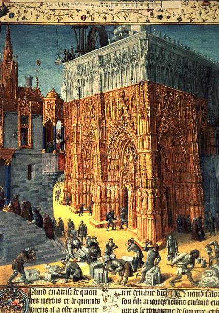 Building of the Temple of Jerusalem from an illuminated French translation of the original manuscrip a Jean Fouquet