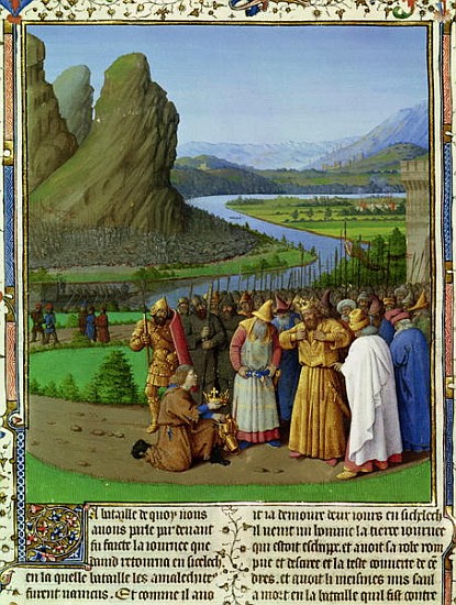 Ms Fr 247 fol.135 David Learning of the Death of Saul, illustration from ''Antiquites Judaiques'', c a Jean Fouquet