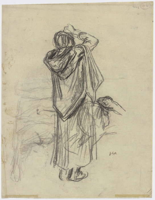 Stehende Frau, emporblickend, vom Rücken gesehen a Jean François Millet