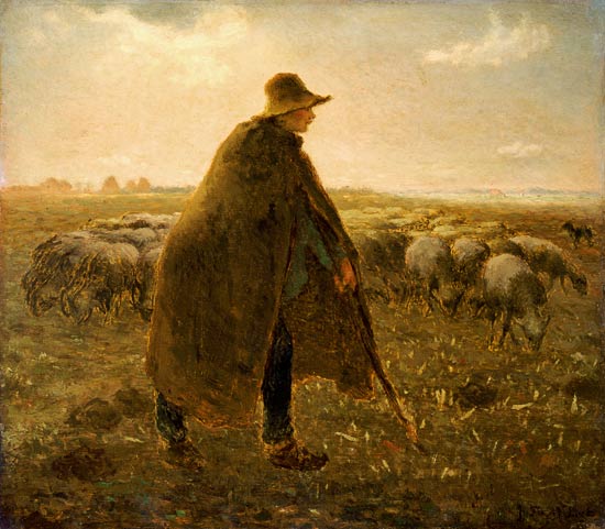 Shepherd with herd at sunset a Jean-François Millet