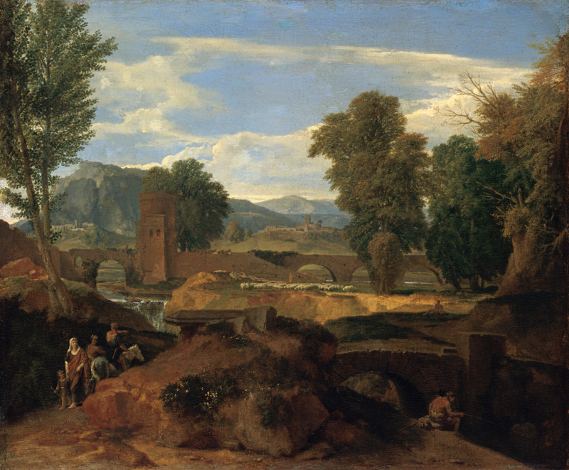 Roman landscape with bend bridge a Jean-François Millet