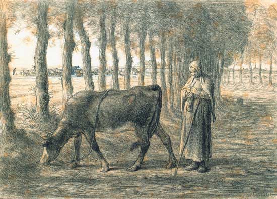 Woman with a cow a Jean-François Millet