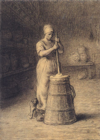 Woman who stirs butter up a Jean-François Millet