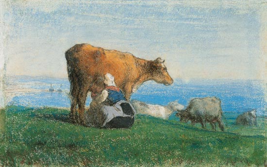 A normanische woman milks cows a Jean-François Millet