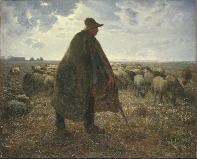 Shepherd Tending His Flock a Jean-François Millet