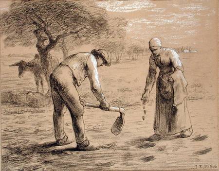 Peasants planting potatoes a Jean-François Millet