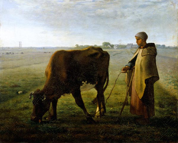 Woman Grazing her Cow a Jean-François Millet