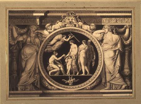 Design for a relief of The Judgement of Paris (pen, brush and a Jean Guillaume Moitte