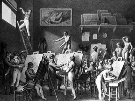 The Studio of Jacques Louis David (1748-1825) (pen & ink on paper) a Jean Henri Cless