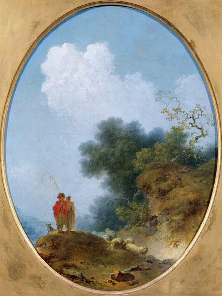 A Shepherd Playing the Flute Whilst a Peasant Girl Listens a Jean Honoré Fragonard