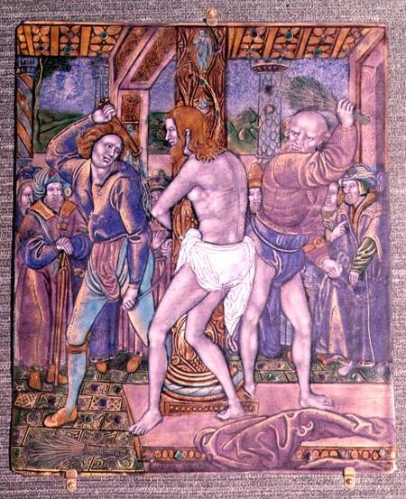 The Flagellation of Christ. Painted opaque & translucent enamels & gilded. French Limoges a Jean I. Penicaud