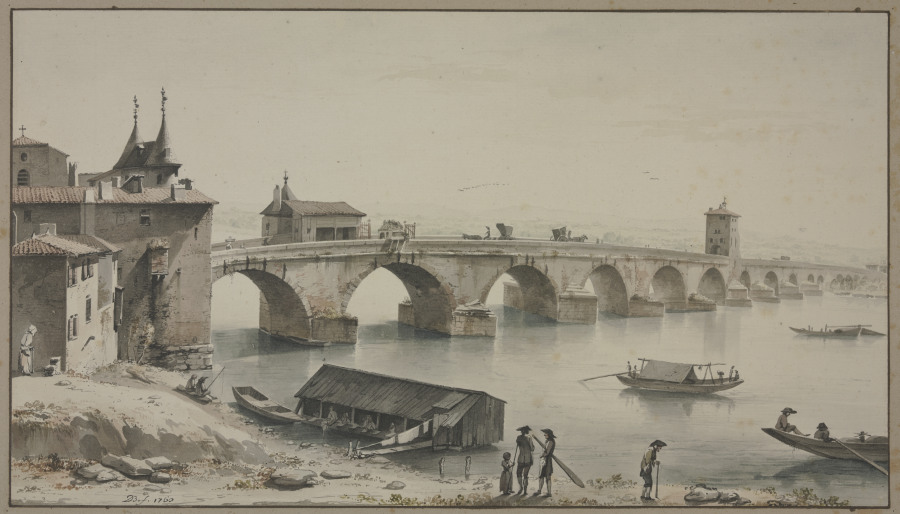 Vue du pont de la Guillotière à Lyon a Jean Jacques de Boissieu