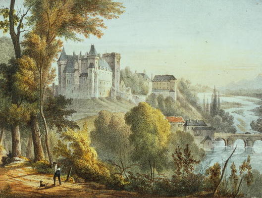 View of the bridge at Jurancon and Chateau Pau, engraved by Gerard Rene Le Vilain (1740-1836) (litho a Jean Joseph Jules Defer