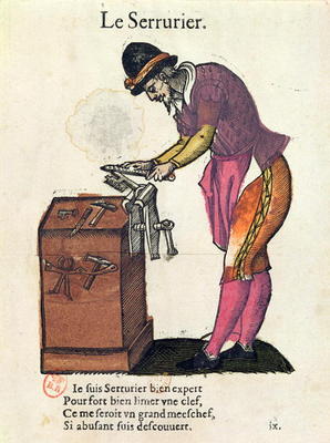 The Locksmith (colour engraving) a Jean Leclerc