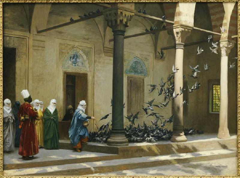 Haremsdamen beim Tauben füttern. a Jean-Léon Gérome