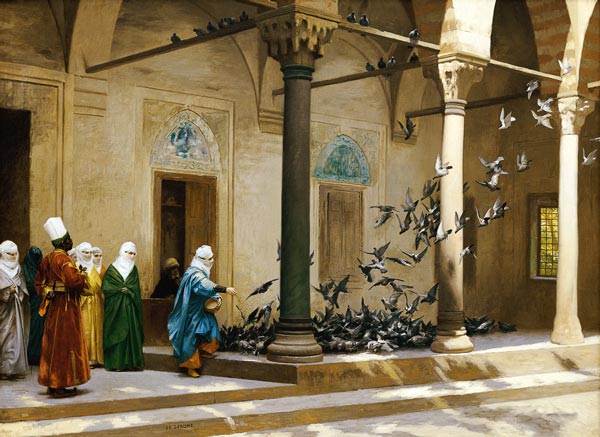 Harem Women Feeding Pigeons In A Courtyard a Jean-Léon Gérome