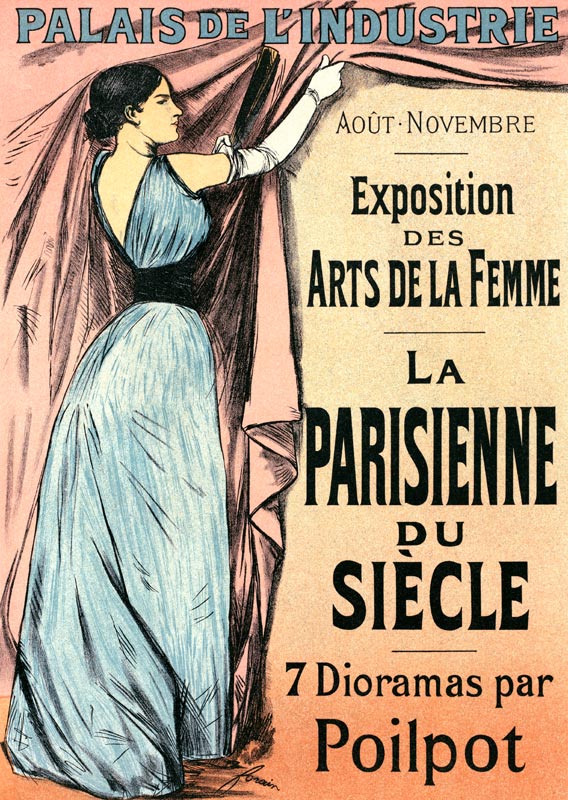 Reproduction of a poster advertising 'La Parisienne du Siecle' an exhibit of seven dioramas by Poilp a Jean Louis Forain