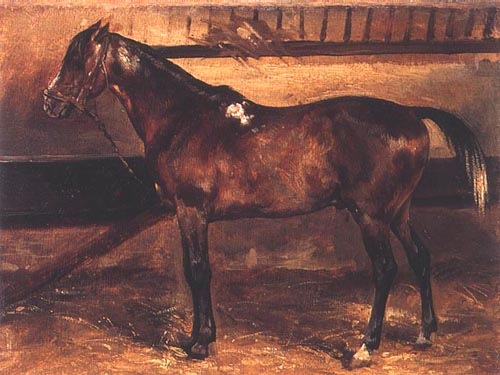 Brown horse in the stable a Jean Louis Théodore Géricault