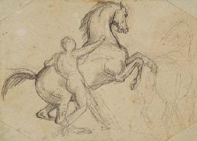 Cavallo alzato,tenuto da un uomo nudo (matita)