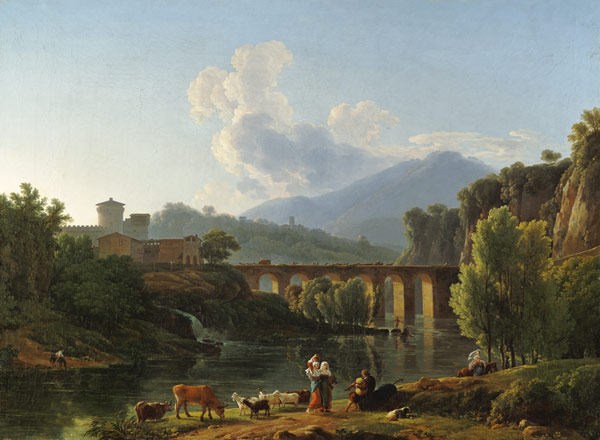 Roman landscape with bridge a Jean-Pierre-Xavier Bidauld