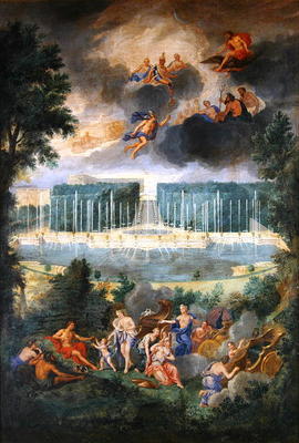 The Groves of Versailles. View of the pool of Neptune and walkway with the Judgement of Paris (oil o a Jean the Younger Cotelle