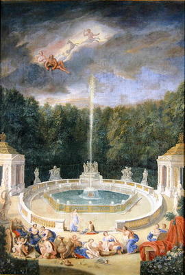 The Groves of Versailles. View of the Grove of Domes with nymphs decorating the chariot of Apollo wi a Jean the Younger Cotelle