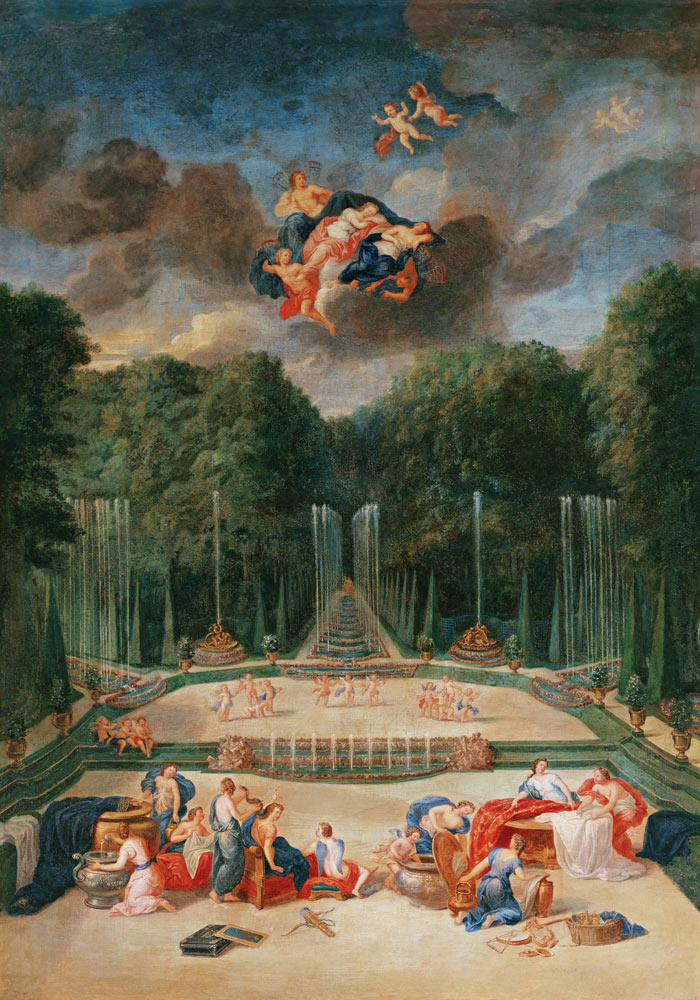 The Groves of Versailles. View of the Theatre of Water with Nymphs waiting to receive Psyche (oil on a Jean the Younger Cotelle