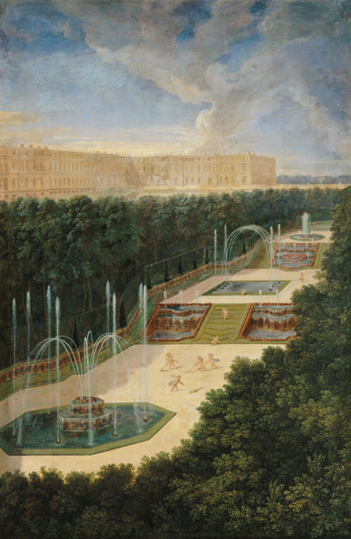 The Groves of Versailles, Perspective View of the Three Fountains with Cherubs Raking and Watering a Jean the Younger Cotelle