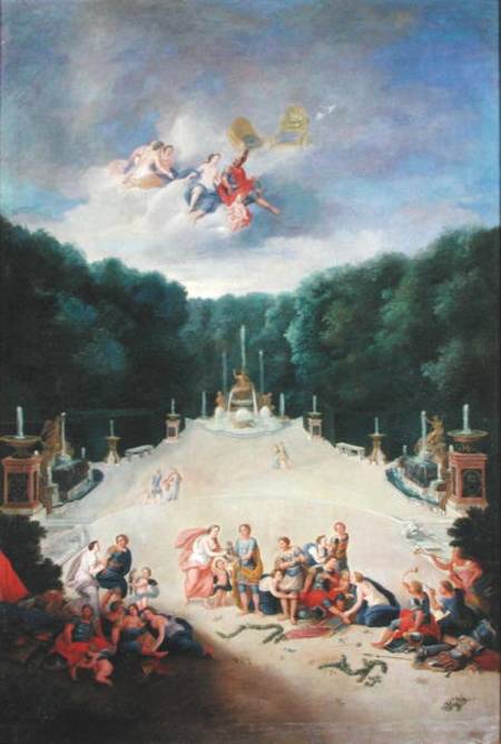 The Groves of Versailles. View of the Arc de Triomphe and France Triumphant with Nymphs Chaining Cap a Jean the Younger Cotelle
