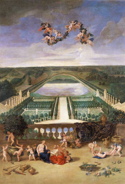 View of the Orangerie at Versailles, from the Piece d'Eau des Suisses and the King's Vegetable Garde a Jean the Younger Cotelle