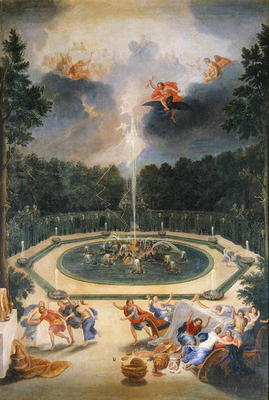 The Groves of the Versailles. View of the Fountain of Enceladus with the Feast of Lycaon (oil on can a Jean the Younger Cotelle