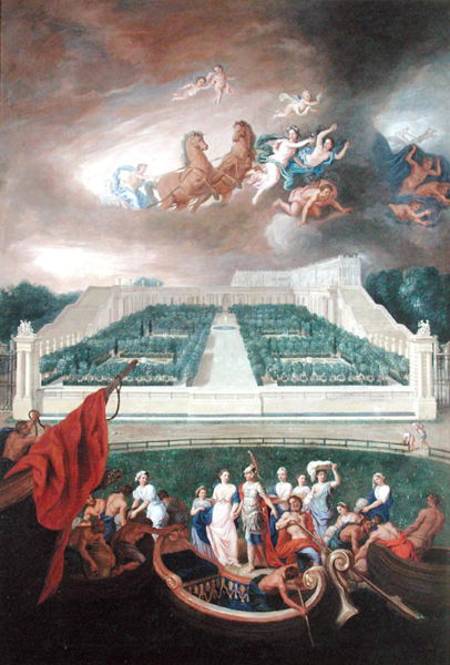 View of the Orangerie and the Chateau de Versailles with the Abduction of Helen a Jean the Younger Cotelle