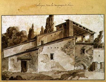 Factory in the Countryside Around Rome (pen & ink with sepia wash on paper) a Jean Thomas Thibault