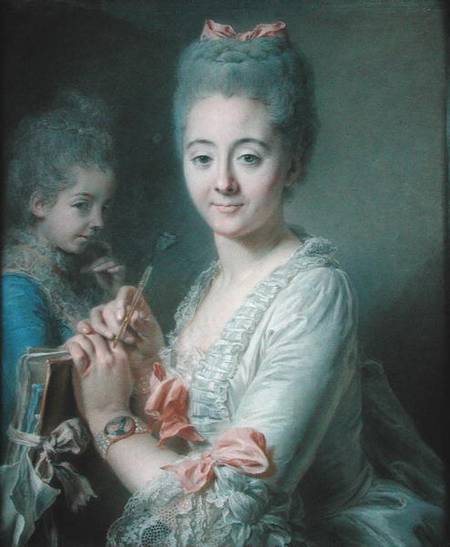 Madame Theodore Lacroix Drawing a Portrait of her Daughter, Suzanne Felicite stel on a Jean Valade