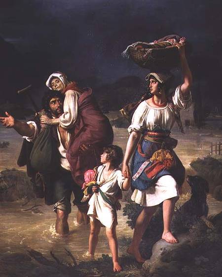 Roman Peasants Fleeing the Flooding of the River Tiber a Jean Victor Schnetz