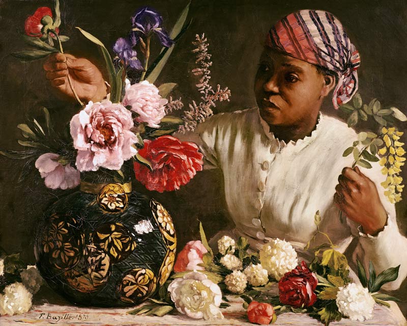 Negress with Peonies a Jean Frederic Bazille