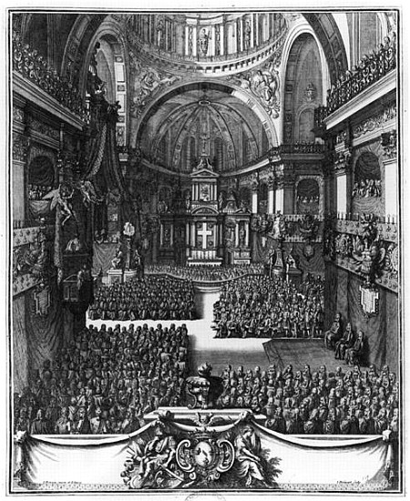 Funeral of Marie-Louise d''Orleans (1662-89) Queen of Spain, at the church St. Paul St. Louis, Paris a Jean II (the Younger) Berain
