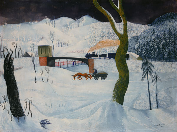 Winter landscape with waggon and train a Jenö Paiss-Goebel