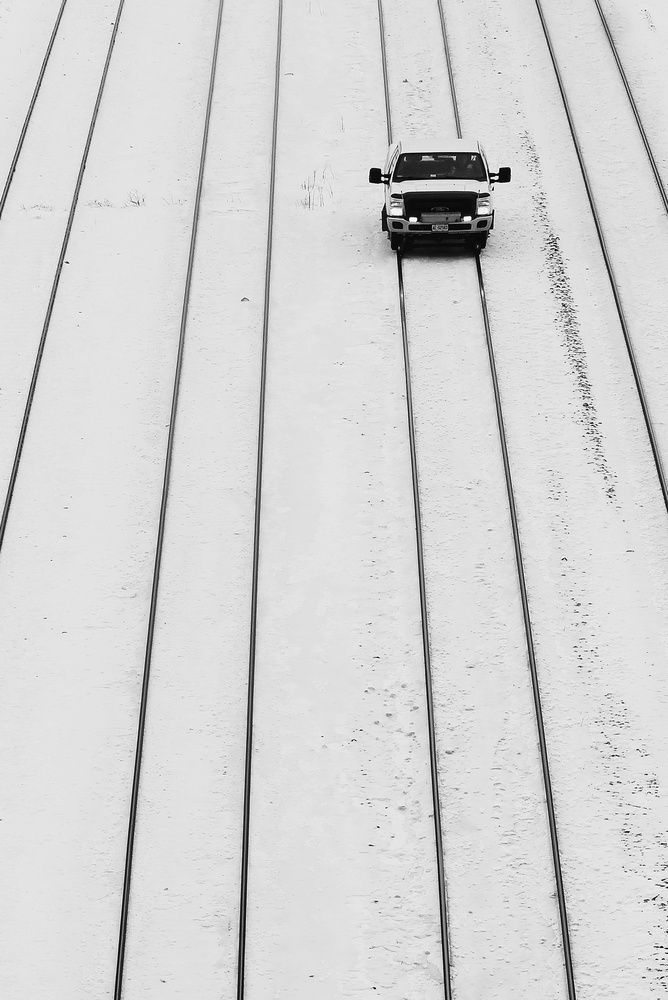 Railroad truck in the snow a Jian Wang